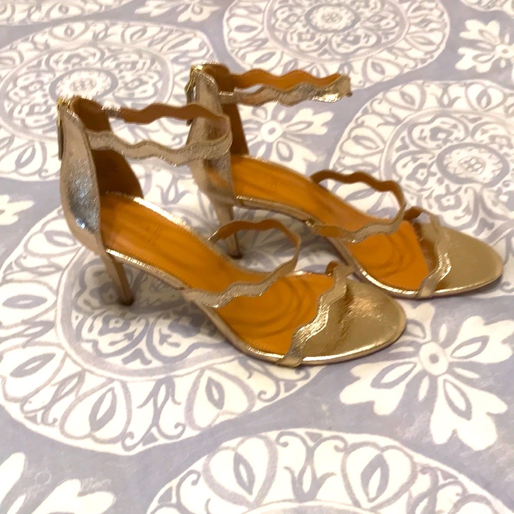 J by J. Crew Metallic Gold Strappy heels size 9.5M.  Like New.